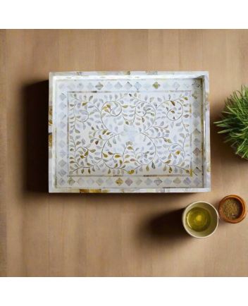 Handmade Mother of Pearl Floral Pattern Serving Tray