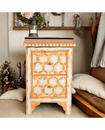 Handmade Bone Inlay Honeycomb Pattern Bedside Furniture