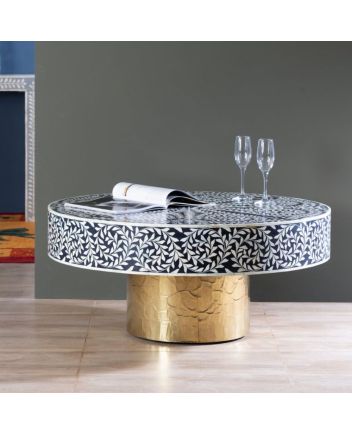 Handmade Bone Inlay Floral Pattern Coffee Table