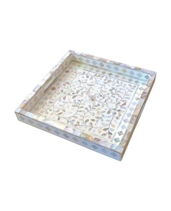 Handmade Mother of Pearl Floral Pattern Serving Tray