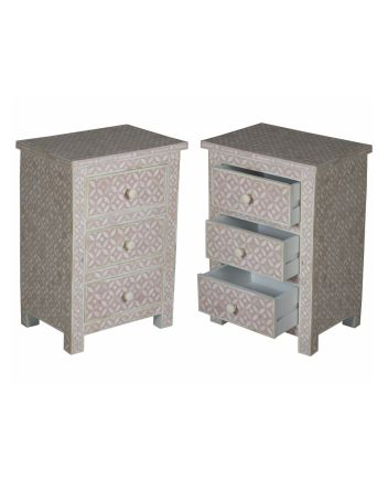 Handmade Bone Inlay Set of 2 Bedside Tables