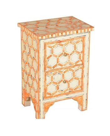 Handmade Bone Inlay Honeycomb Pattern Bedside Furniture