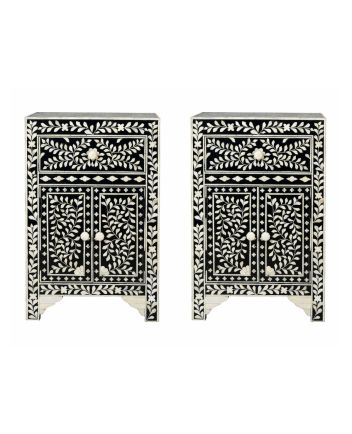 Handmade Bone Inlay Set of 2 Bedside Tables