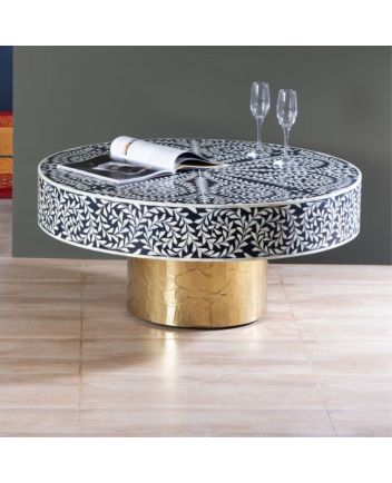 Handmade Bone Inlay Floral Pattern Coffee Table