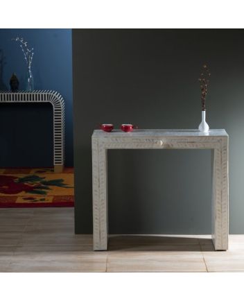 Handmade Bone Inlay 1 Drawer Floral Design Console Table