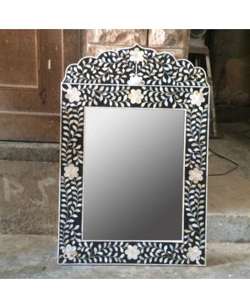 Handmade Mother of Pearl Floral Pattern Mirror Frame