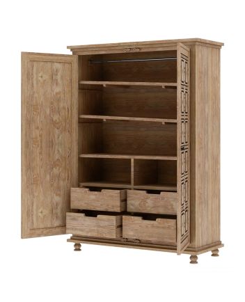 Handmade Morna Solid Teak Wood Clothing Almirah Wardrobe with Removable Shelves Furniture