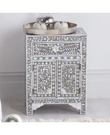 Handmade Mother of Pearl Floral Pattern Bedside Furniture