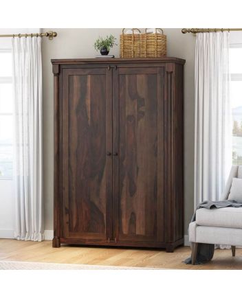 Handmade Pioneer Transitional Solid Wood Almirah Wardrobe with  Drawers Sideboard
