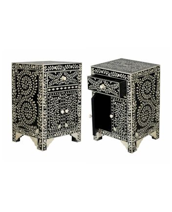 Handmade Bone Inlay Set of 2 Bedside Tables