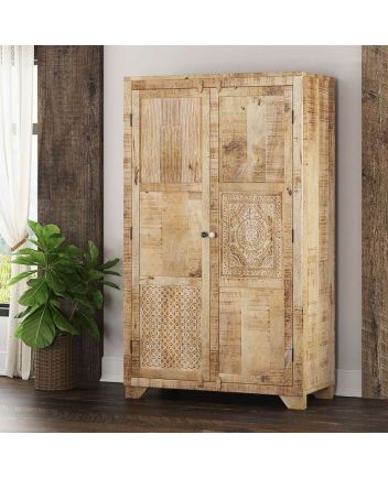 Handmade Cumbria Handcrafted Rustic Solid Mango Wood Large Clothing Almirah Furniture