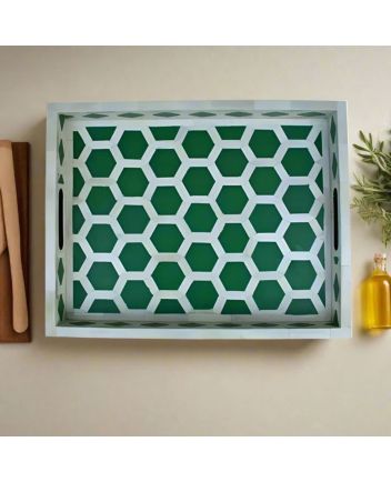 Handmade Bone Inlay Honeycomb Pattern Serving Tray