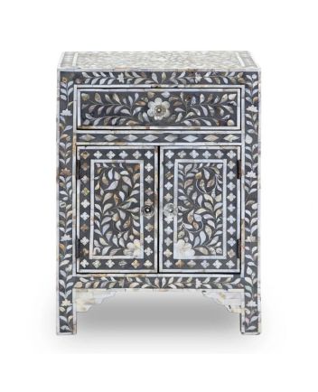 Handmade Mother of Pearl Floral Pattern Bedside Furniture