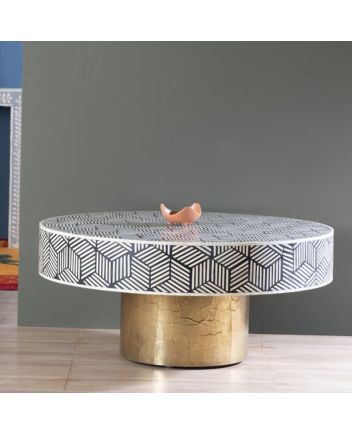 Handmade Bone Inlay Stripped Pattern Coffee Table