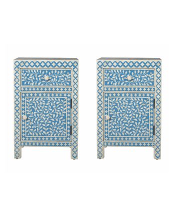 Handmade Bone Inlay Set of 2 Bedside Tables