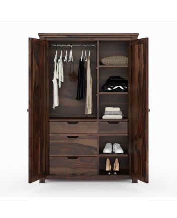 Handmade Pioneer Transitional Solid Wood Almirah Wardrobe with  Drawers Sideboard