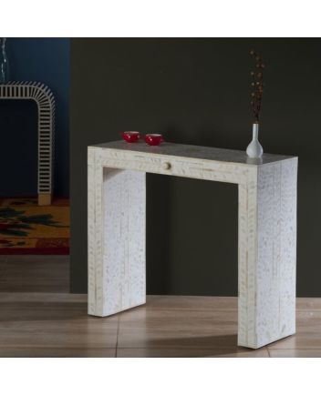 Handmade Bone Inlay 1 Drawer Floral Design Console Table