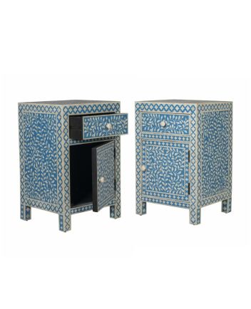 Handmade Bone Inlay Set of 2 Bedside Tables