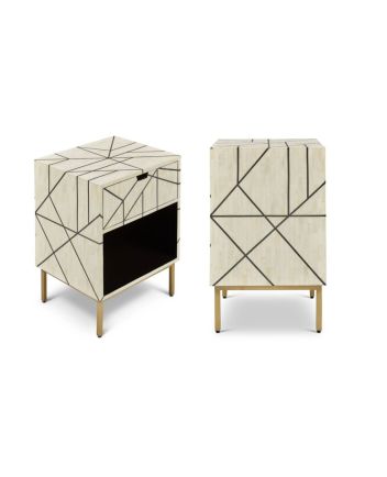Handmade Bone Inlay Set of 2 Bedside Tables