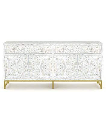 Handmade Mother of Pearl Floral Pattern Sideboard