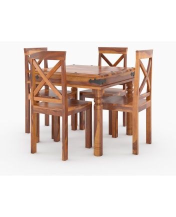 Handmade Rustic Solid Reclaimed Wooden Dining Table and Chair Set