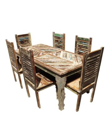 Handmade Rustic Solid Reclaimed Wooden Dining Table and Chair Set