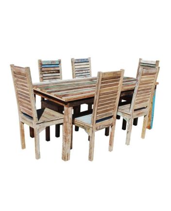 Handmade Rustic Solid Reclaimed Wooden Dining Table and Chair Set