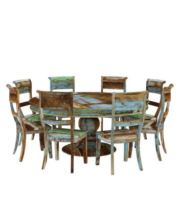 Handmade Rustic Solid Reclaimed Wooden Dining Table and Chair Set