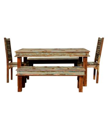 Handmade Rustic Solid Reclaimed Wooden Dining Table and Chair Set