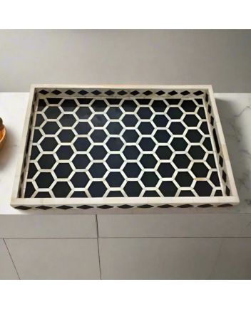 Handmade Bone Inlay Honeycomb Pattern Serving Tray