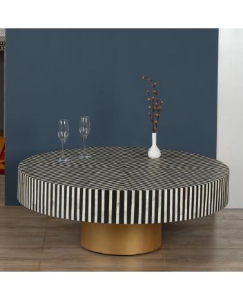 Handmade Bone Inlay Stripe Pattern Coffee Table