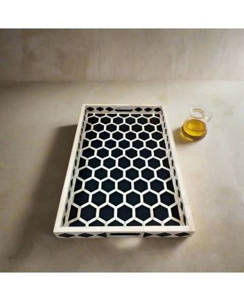 Handmade Bone Inlay Honeycomb Pattern Serving Tray