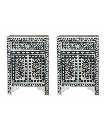 Handmade Bone Inlay Set of 2 Bedside Tables
