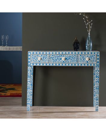 Handmade Bone Inlay 3 Drawers Floral Design Console Table