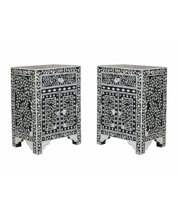 Handmade Bone Inlay Set of 2 Bedside Tables