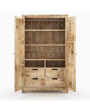Handmade Cumbria Handcrafted Rustic Solid Mango Wood Large Clothing Almirah Furniture