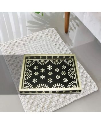 Handmade Bone Inlay Floral Design Serving Tray