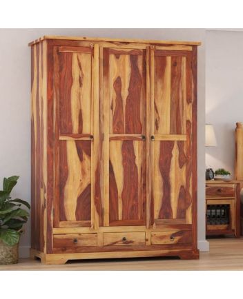 Handmade Crossett Solid Wood 3 Door Large Almirah with Hanging Rod  Furniture