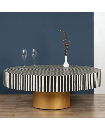Handmade Bone Inlay Stripe Pattern Coffee Table