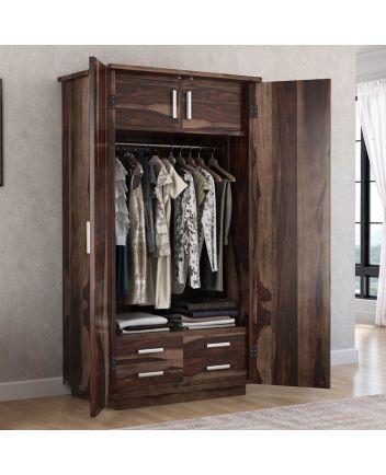 Handcrafted Livingston Louvered Door Rustic Solid Wood Large Almirah With Drawers  Furniture