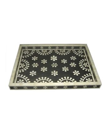 Handmade Bone Inlay Floral Design Serving Tray