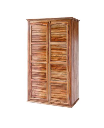 Handcrafted Livingston Louvered Door Rustic Solid Wood Large Almirah With Drawers  Furniture