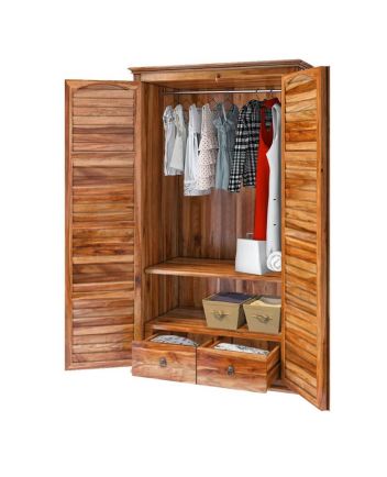 Handcrafted Livingston Louvered Door Rustic Solid Wood Large Almirah With Drawers  Furniture