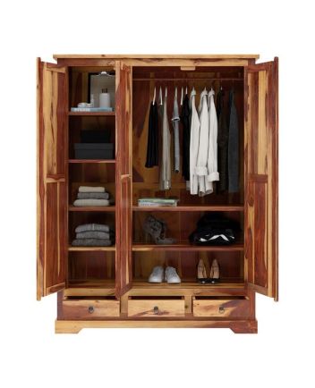 Handmade Crossett Solid Wood 3 Door Large Almirah with Hanging Rod  Furniture