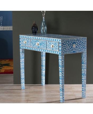 Handmade Bone Inlay 3 Drawers Floral Design Console Table