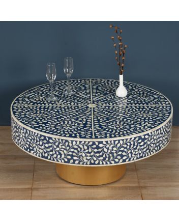 Handmade Bone Inlay Floral Pattern Coffee Table