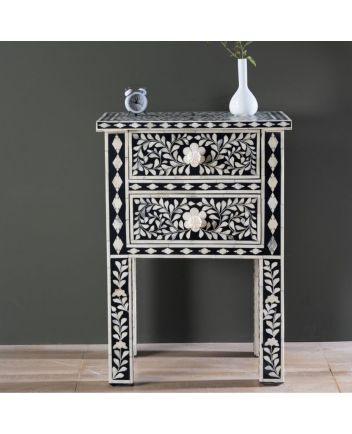 Handmade Bone Inlay Floral Pattern Bedside Furniture