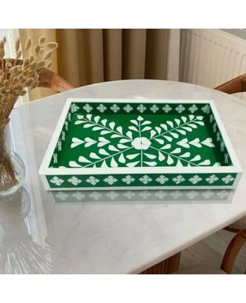 Handmade Bone Inlay Floral Pattern Serving Tray