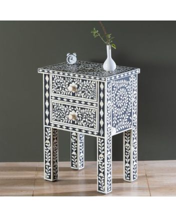 Handmade Bone Inlay Floral Pattern Bedside Furniture