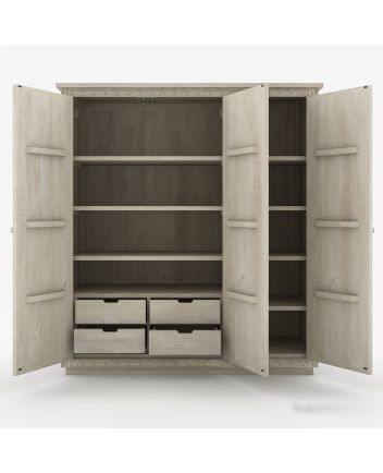 Handmade Nuala Hand Carved Solid Wood 64” Large White Wardrobe Almirah Furniture